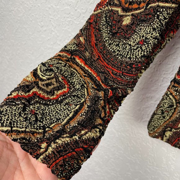 CHICOS Travelers Womens 1/M/8 Scroll Print Multicolor Long Sleeve Top Blouse - Picture 5 of 9